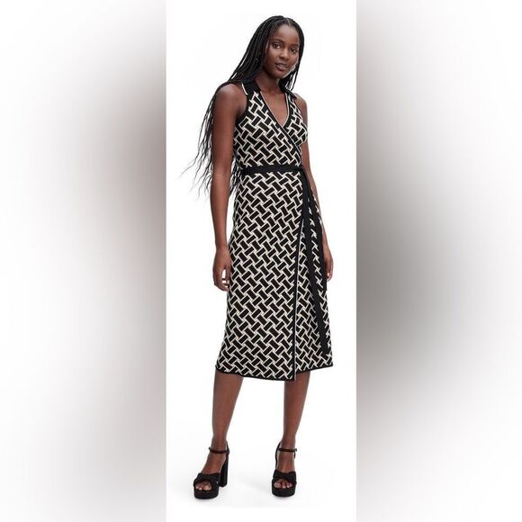 DVF TARGET SLEEVELESS SWEATER KNIT MIDI WRAP DRESS Sz M - Picture 1 of 11